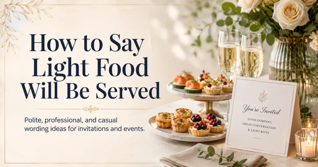 How to say light food will be served with polite, professional, and casual wording ideas for invitations and events