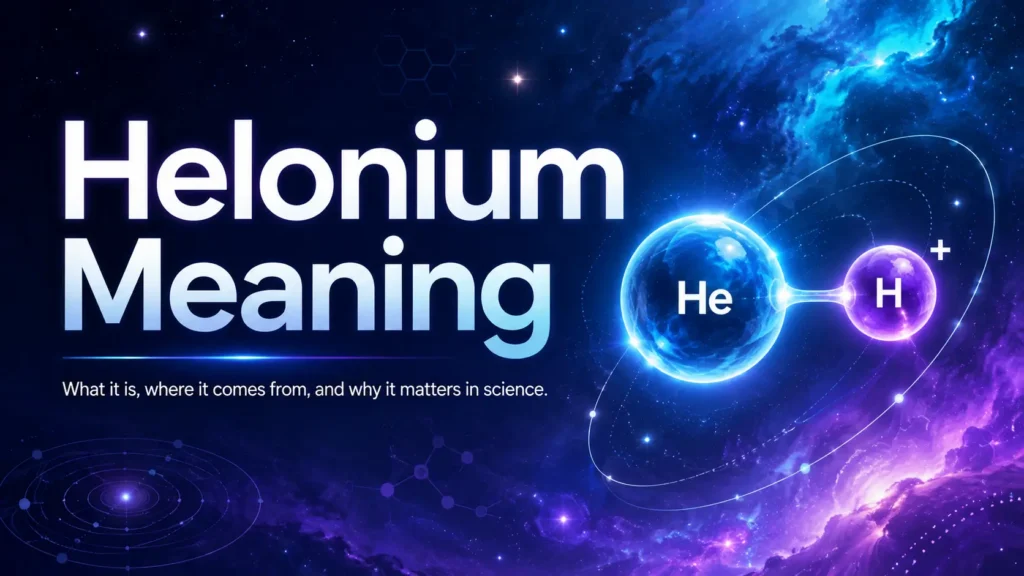 Helonium meaning explained with HeH⁺ helium hydride ion, formula, origin, and scientific importance in early universe chemistry.