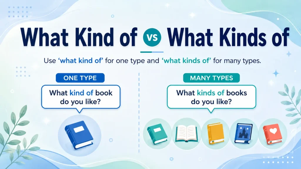 What Kind of vs What Kinds of difference with simple grammar examples for one type and many types