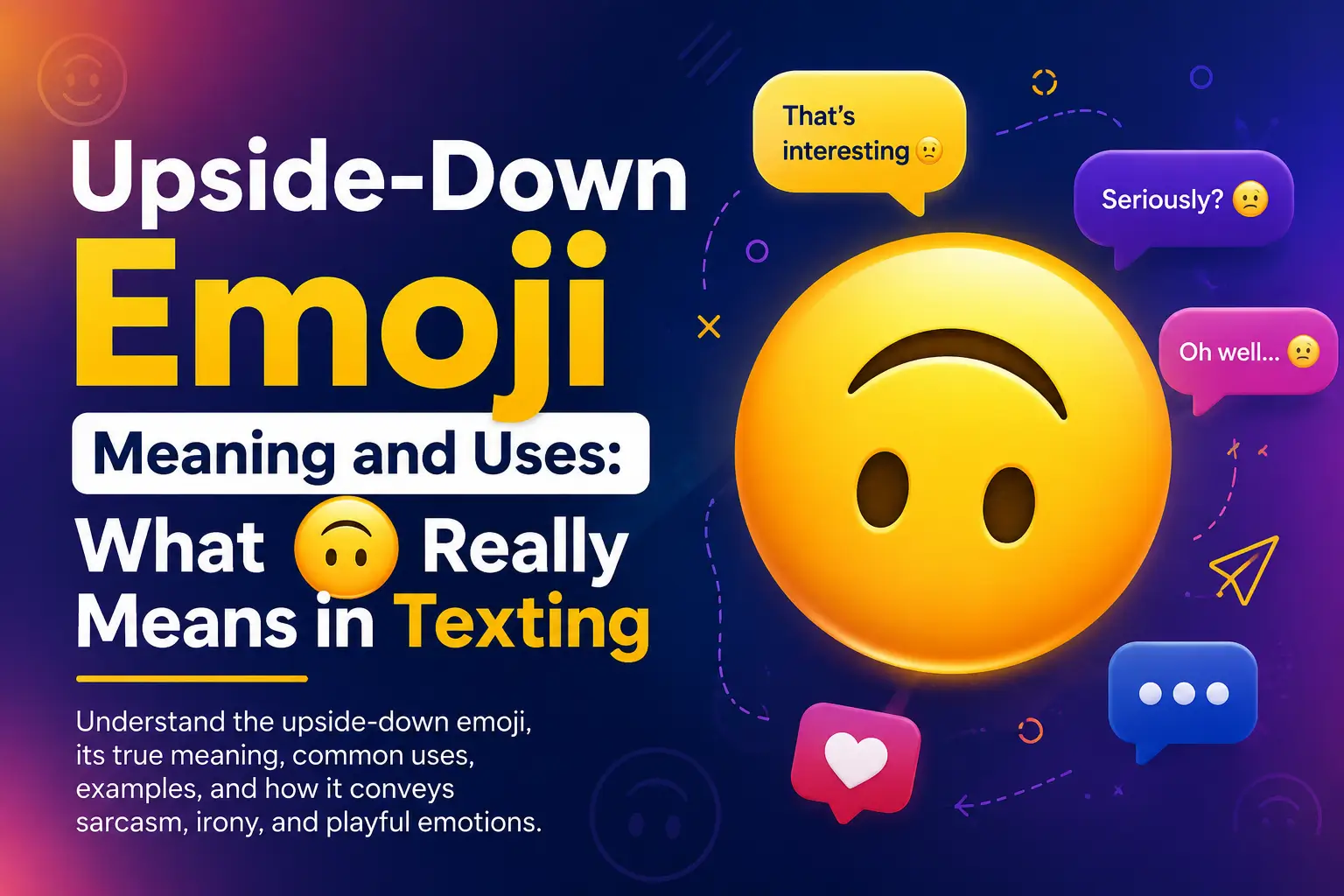 Upside-down emoji meaning and uses in texting, showing sarcasm, irony, and playful frustration