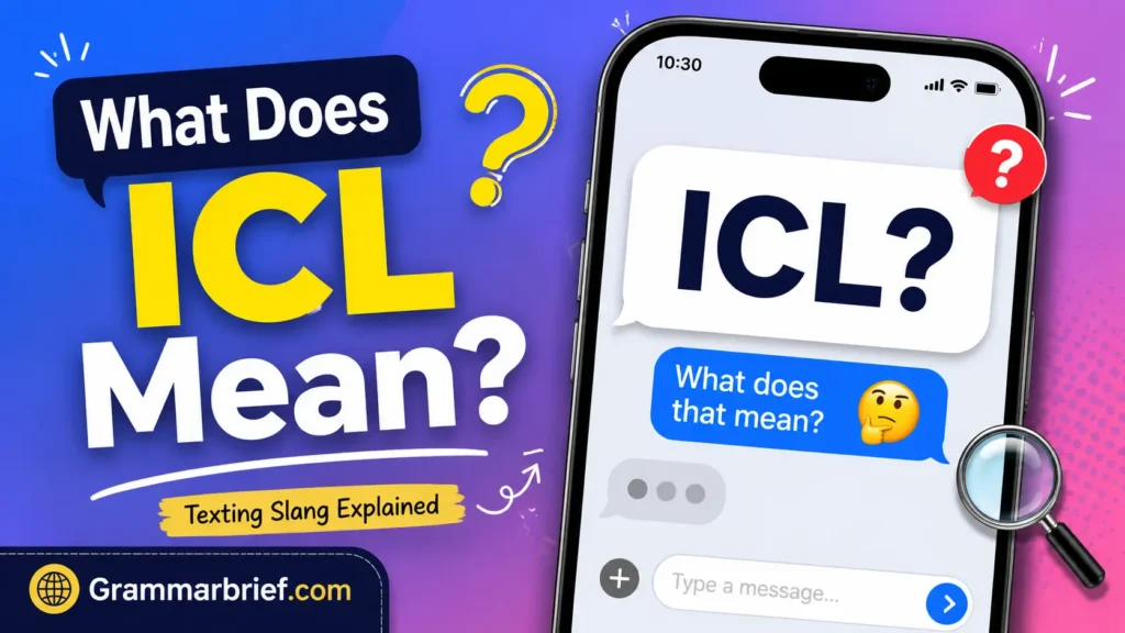 ICL Meaning in Text explained with a smartphone texting graphic