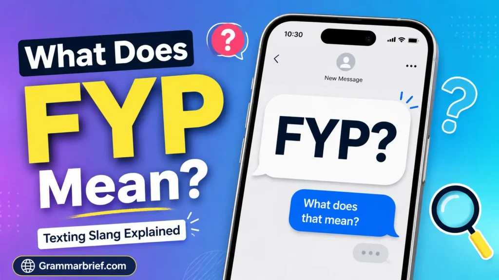 FYP Meaning explained with a smartphone texting graphic