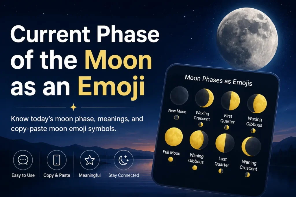 Current phase of the Moon as an emoji showing the eight Moon phases